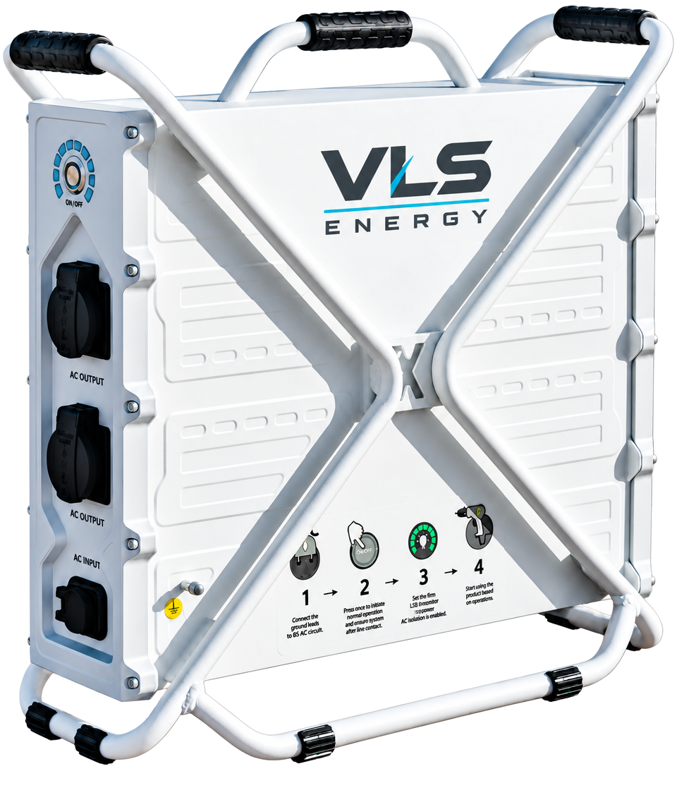 Station d'énergie portable professionnelle VLS Energy P&G3600 avec écran et deux prises Schuko 16 A